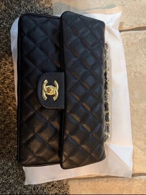 Black Quilted Leather Shoulder Bag with Gold CC Turnlock
